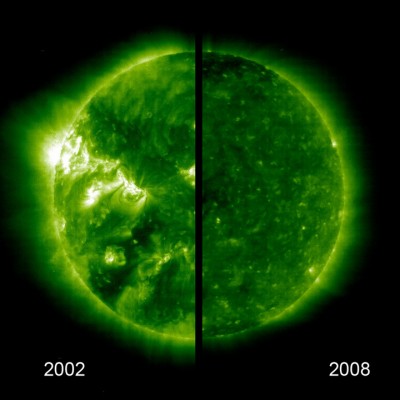 Il sole fotografato da SOHO. Anno 2002 versus anno 2008.