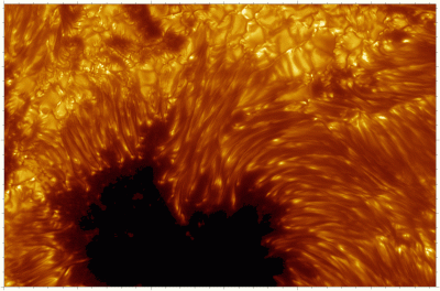 Meravigliosa foto del SWEDISH SOLAR TELESCOPE al bordo di una macchia solare con granuli e spicole in evidenza