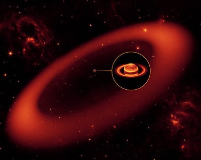 Saturno - rafigurazione artistica dell'anello appena scoperto da Spitzer - copyright NASA
