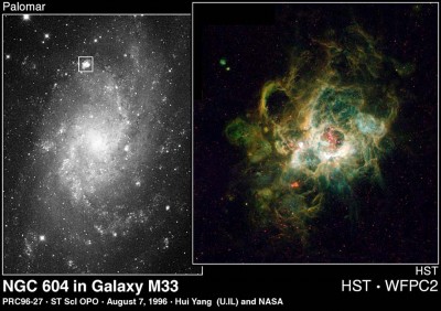 NGC 604 l'ammasso aperto nella galassia M33 nella costellazione del Triangolo