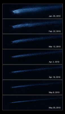 Lasteroide P/2010 A2 durante limpatto con un altro asteroide - Credits: NASA-ESA-HUBBLE