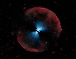 Rappresentazione artistica del quasar ULAS J1120+0641 - Credits: Gemini Observatory-AURA by Lynette Cook