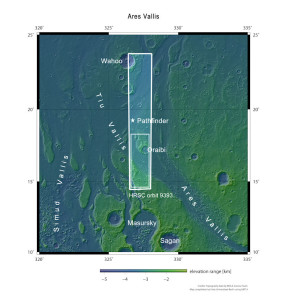 Marte: Ares Vallis e il cratere Orabi - Credits: ESA-DLR-FU Berlin (G. Neukum)