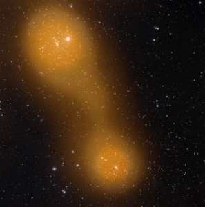 Il ponte fra Abell 399 e Abell 401 - Credits: Sunyaev-Zel'dovich -ESA & Planck - STScI Digitized Sky Survey