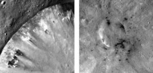 Vesta foto dei crateri con presenza di carbonio - Creditis NASA-JPL Caltech-UCLA-MPS-DLR-IDA
