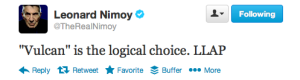 Il tweet con il quale Nimoy approva la scelta