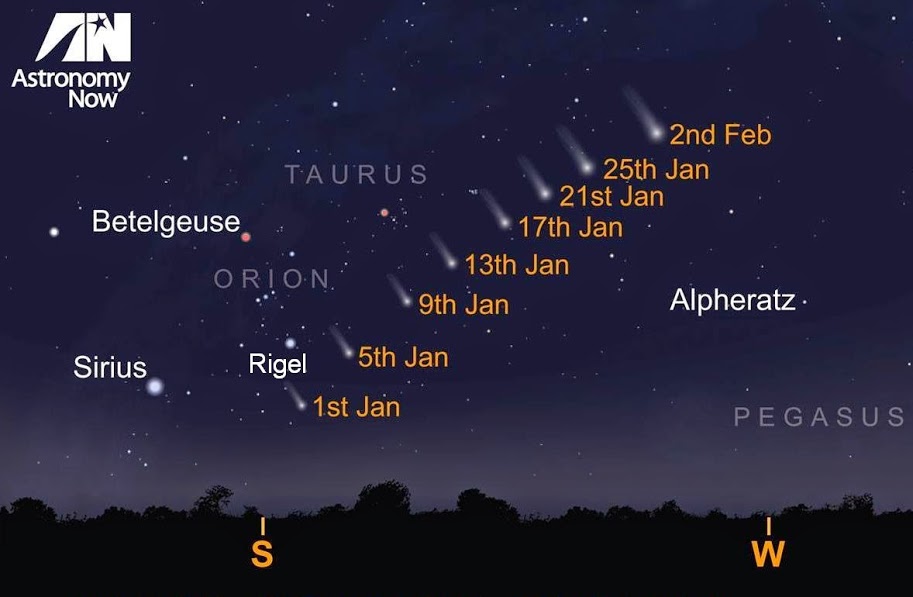 Percorso della cometa C/2014 Q2 all'inizio del 2015 - Credits: astronomynow.com