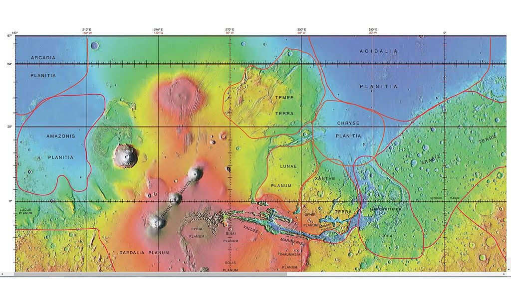 La mappa Marziana dove si può osservare anche la collocazione di Acidalia Planitia